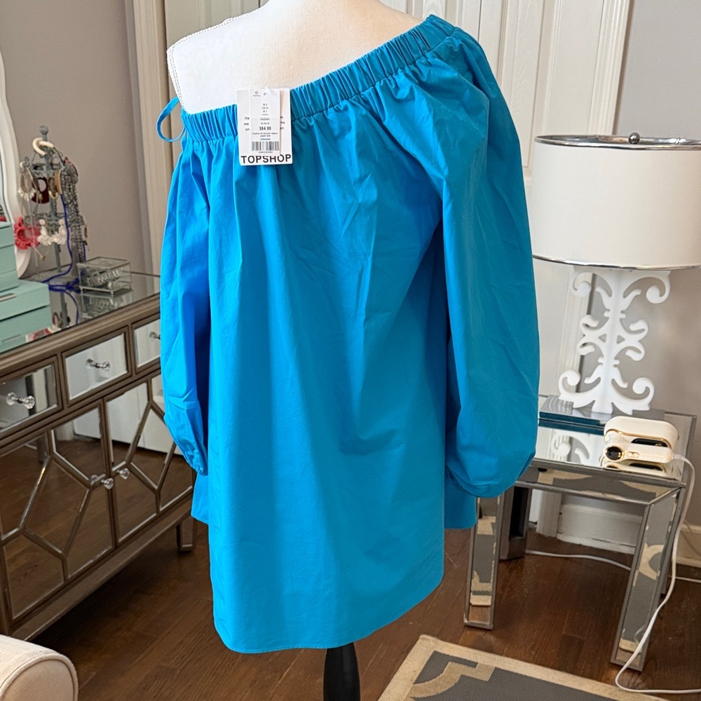 Topshop NWT One-Shoulder Turquoise Mini Dress FABULOUS Size 2 ❤️ - Picture 4 of 7